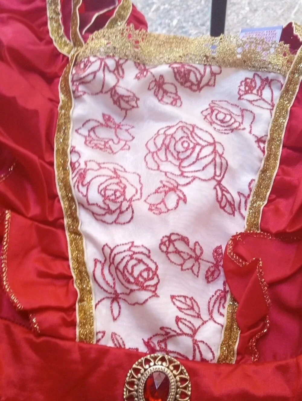 Red Velvet Princess Dress with Gold Trim